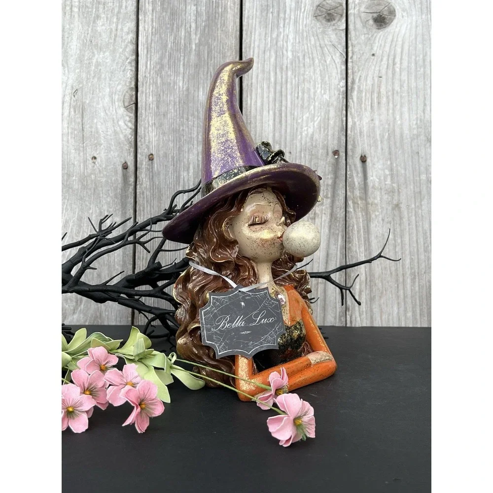 Witch Blowing Bubble Gum Pink Hair Eyelashes Halloween New Decor 12